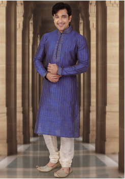 Royal Blue Color Dupion Fabric Kurta Set